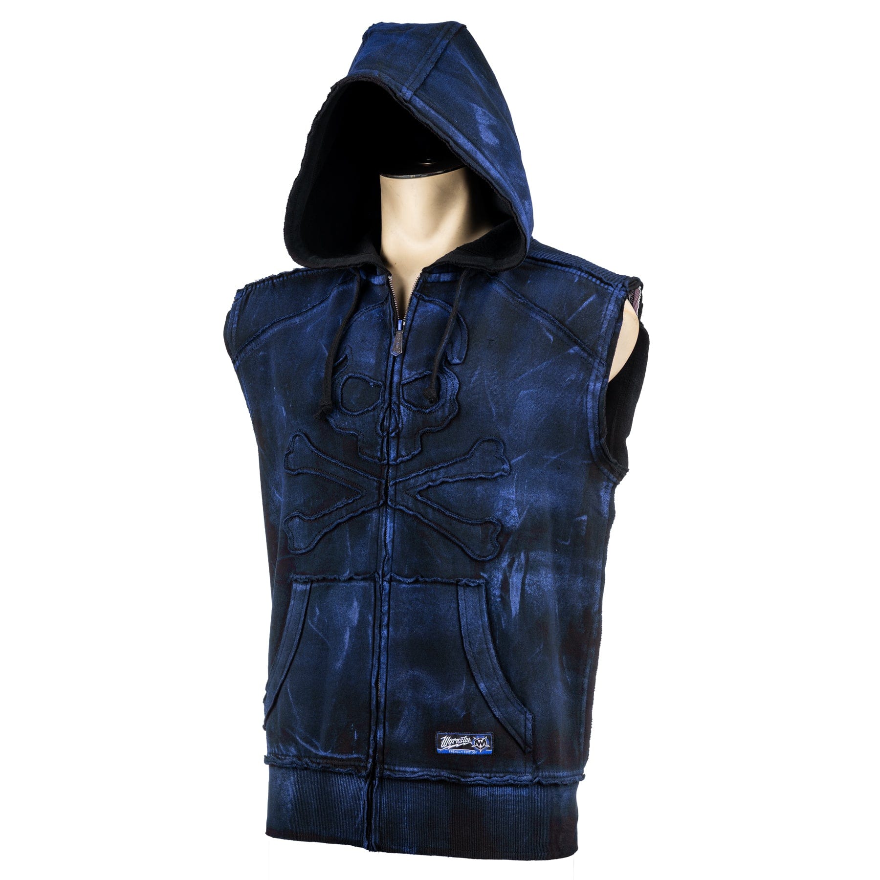 Custom Chop Shop Jacket Black Skull Zip Hoodie - Sleeveless Cobalt