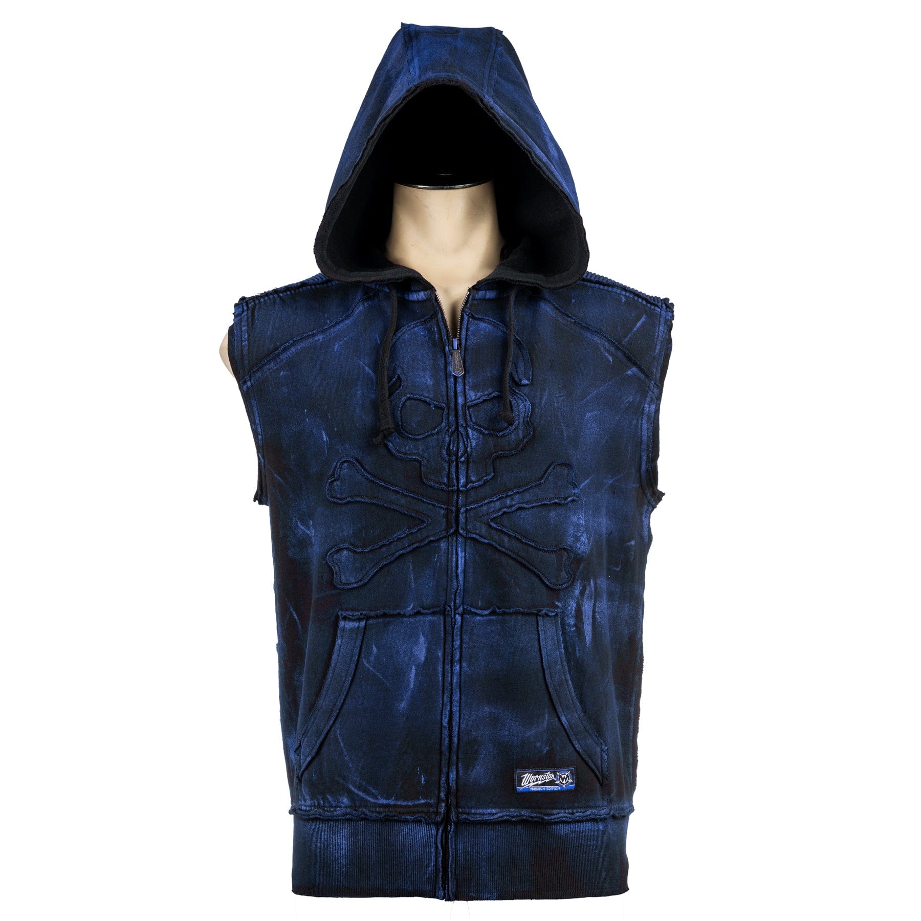 Custom Chop Shop Jacket Black Skull Zip Hoodie - Sleeveless Cobalt