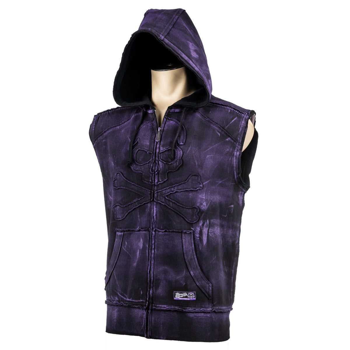 Custom Chop Shop Jacket Black Skull Zip Hoodie - Sleeveless Purple Haze