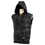 Custom Chop Shop Jacket Black Skull Zip Hoodie - Sleeveless Smoke Wash