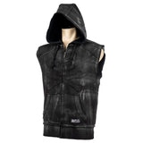Custom Chop Shop Jacket Black Skull Zip Hoodie - Sleeveless Smoke Wash