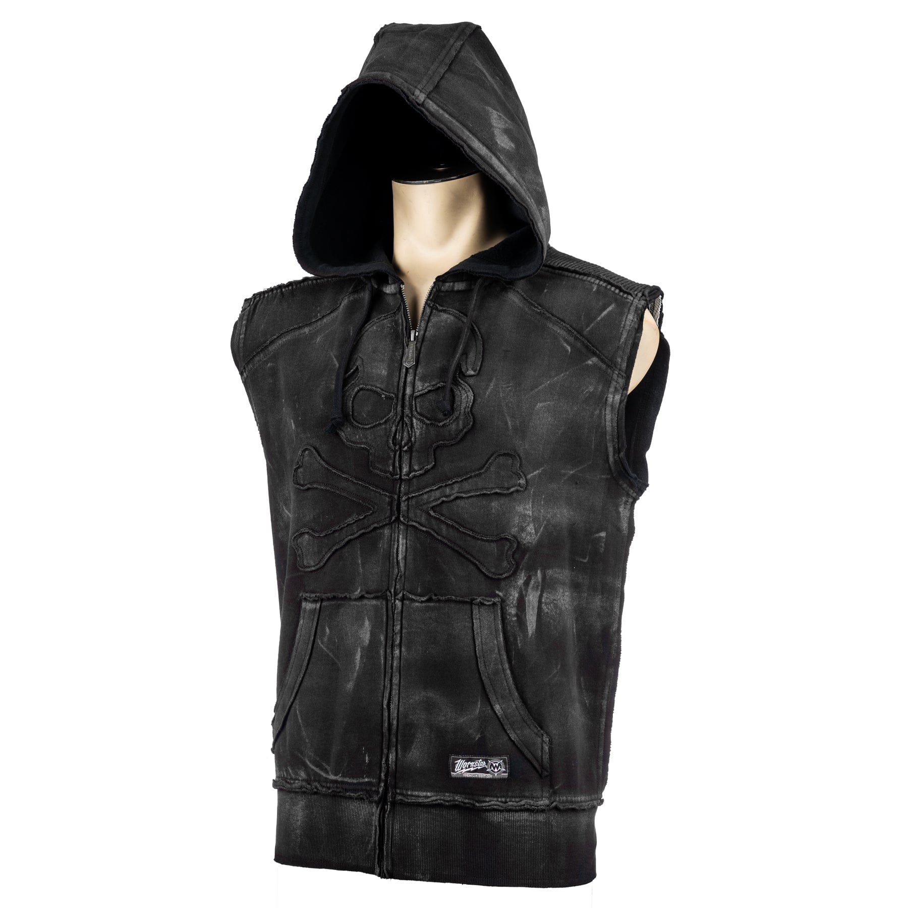 Custom Chop Shop Jacket Black Skull Zip Hoodie - Sleeveless Smoke Wash
