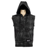 Custom Chop Shop Jacket Black Skull Zip Hoodie - Sleeveless Smoke Wash
