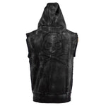 Custom Chop Shop Jacket Black Skull Zip Hoodie - Sleeveless Smoke Wash
