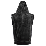 Custom Chop Shop Jacket Black Skull Zip Hoodie - Sleeveless Smoke Wash