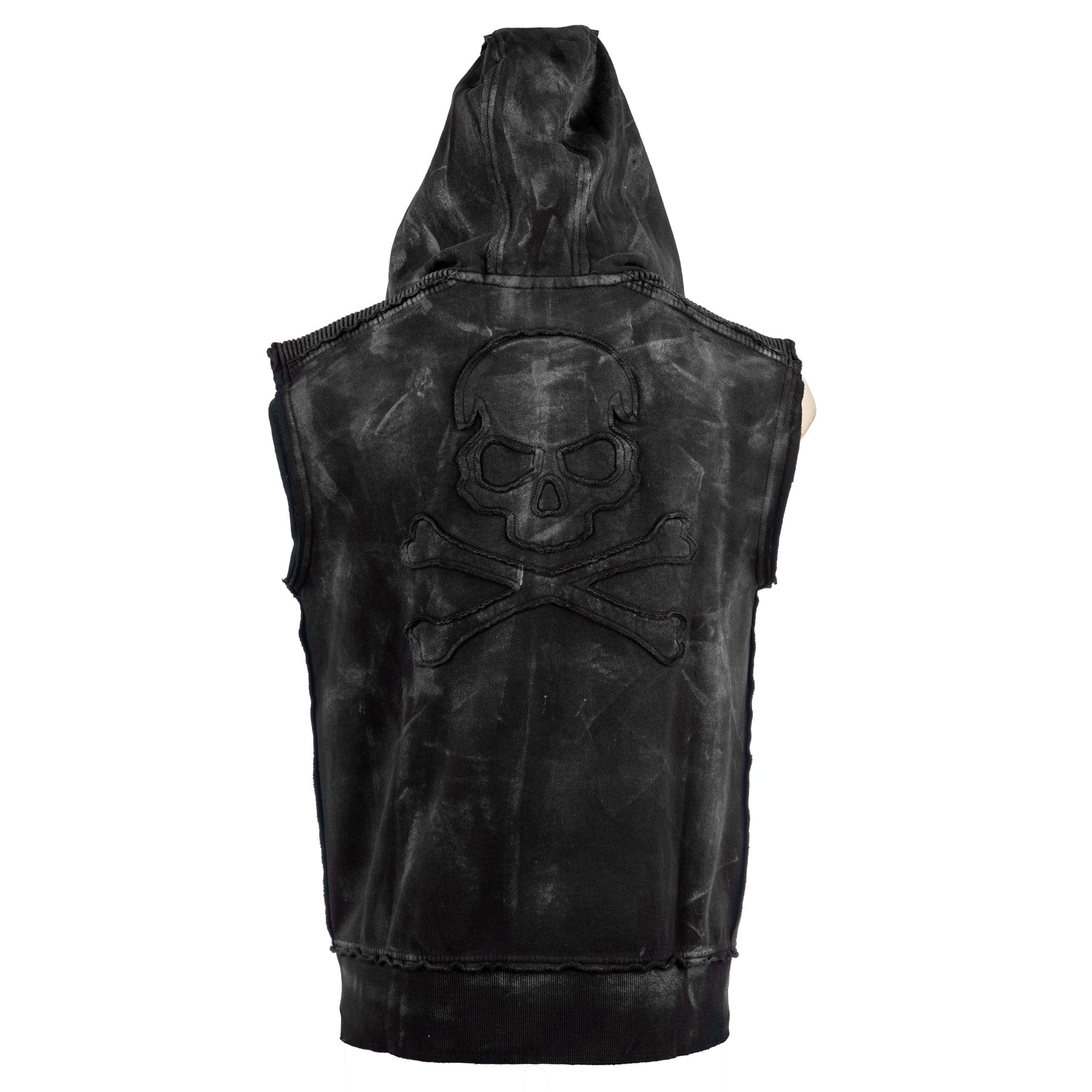 Custom Chop Shop Jacket Black Skull Zip Hoodie - Sleeveless Smoke Wash