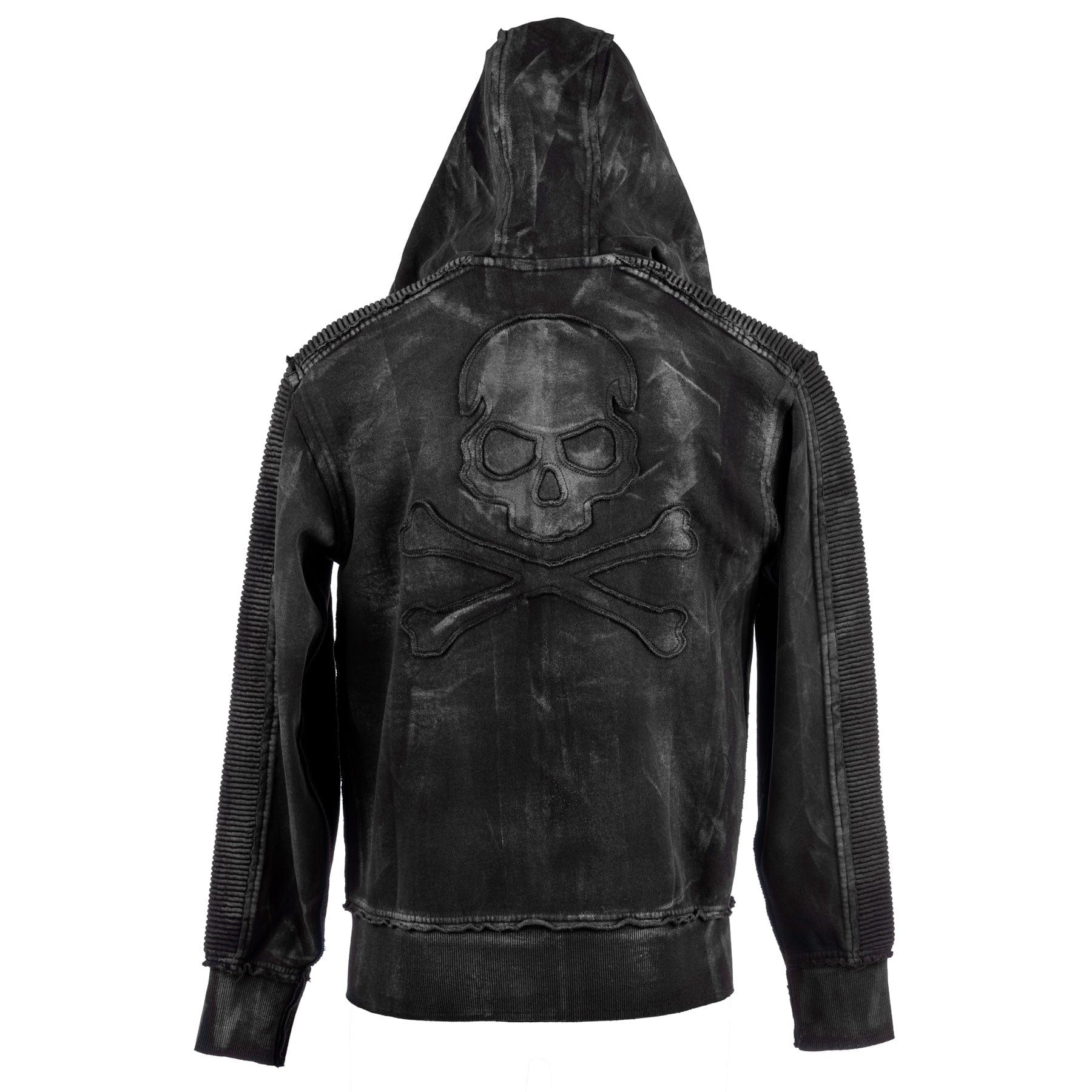 Custom Chop Shop Jacket Black Skull Zip Hoodie - Smoke Wash