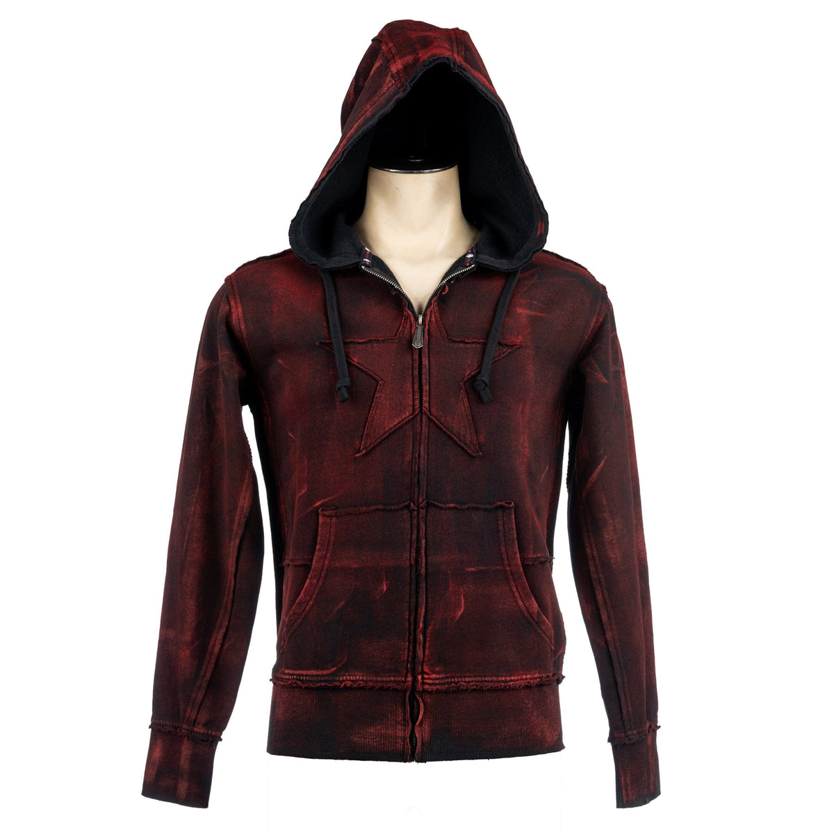 Custom Chop Shop Hoodie Black Star Zip Hoodie - Black Cherry Alloy Wash