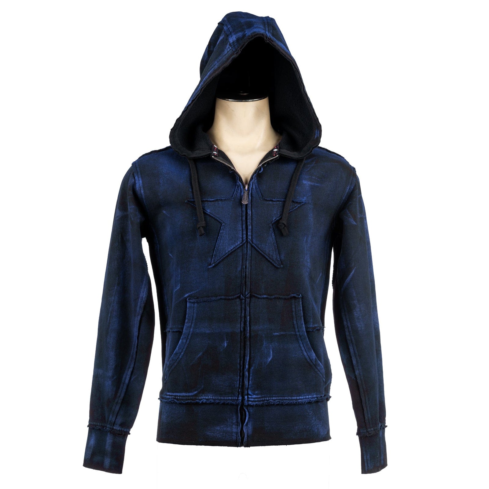 Custom Chop Shop Jacket Black Star Zip Hoodie - Cobalt Alloy Wash