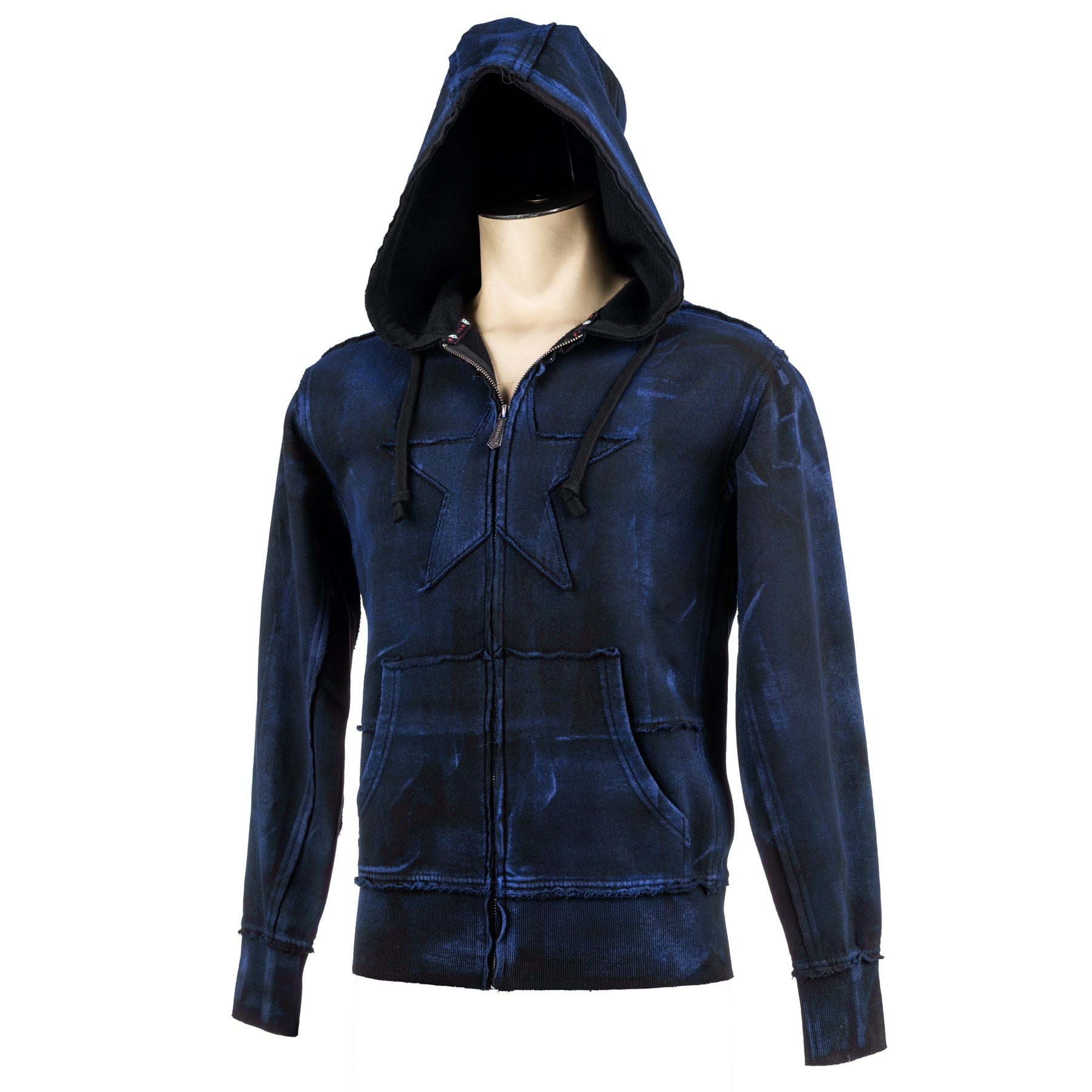 Custom Chop Shop Jacket Black Star Zip Hoodie - Cobalt Alloy Wash