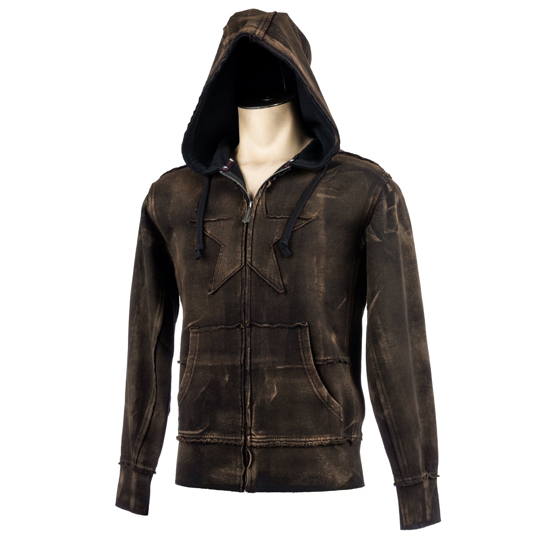 Custom Chop Shop Hoodie Black Star Zip Hoodie - Raw Umber Alloy Wash