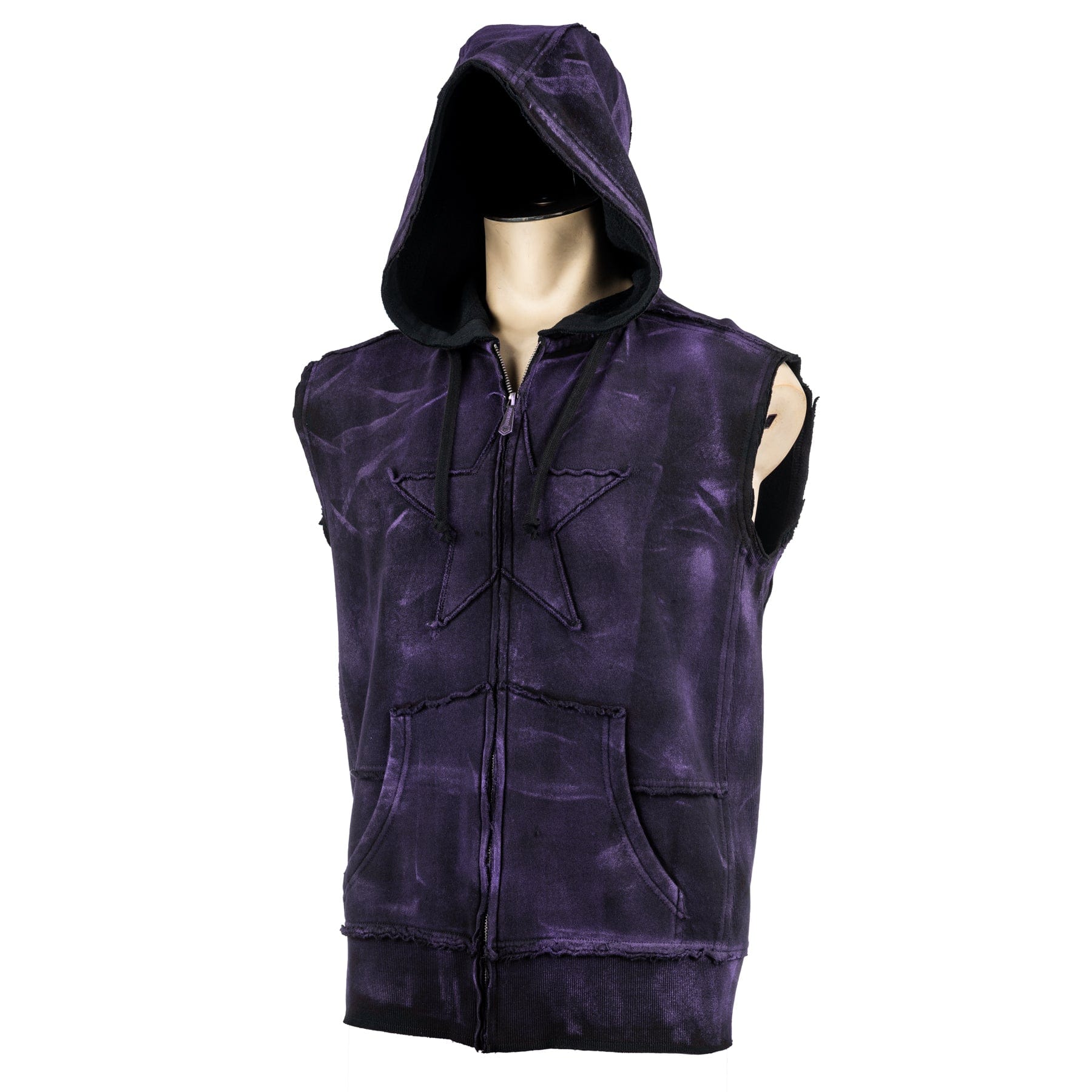 Custom Chop Shop Jacket Black Star Zip Hoodie - Sleeveless Purple Haze