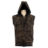 Custom Chop Shop Jacket Black Star Zip Hoodie - Sleeveless Raw Umber