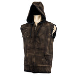 Custom Chop Shop Jacket Black Star Zip Hoodie - Sleeveless Raw Umber