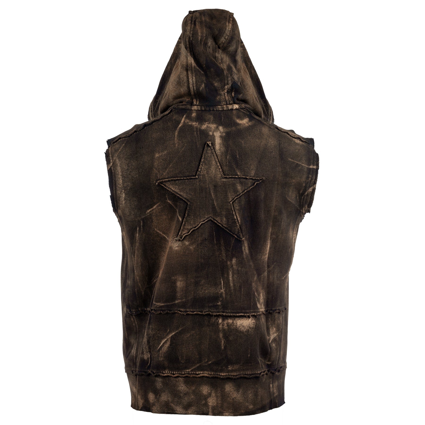 Custom Chop Shop Jacket Black Star Zip Hoodie - Sleeveless Raw Umber