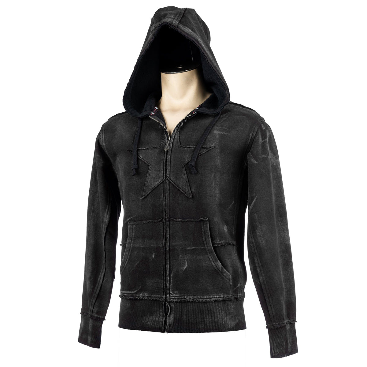 Custom Chop Shop Hoodie Black Star Zip Hoodie - Smoke Wash