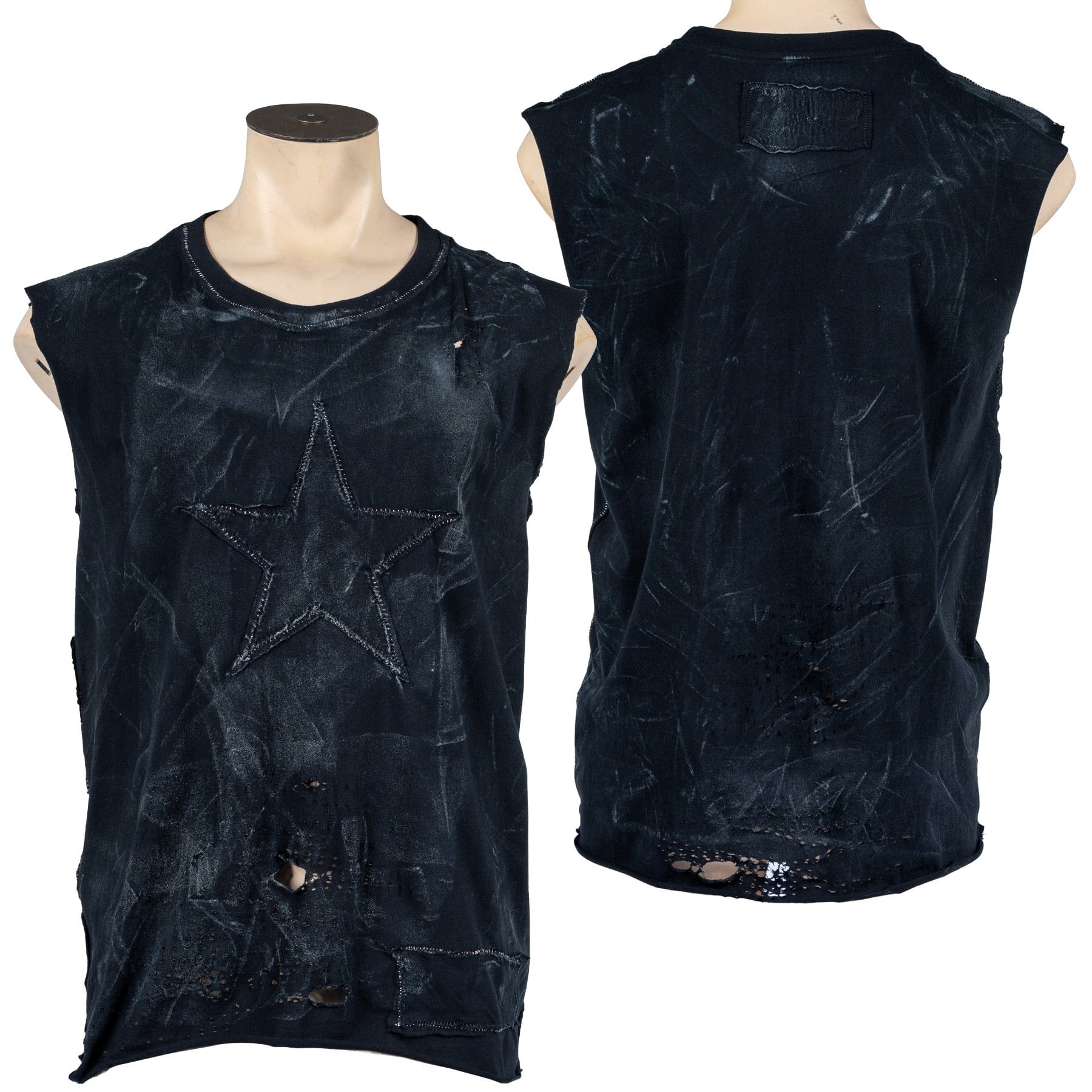 Custom Chop Shop T-Shirt Custom Sleeveless Tee - Distressed Black Star Tee - Ready to Ship - Size Large - Smoke Washed