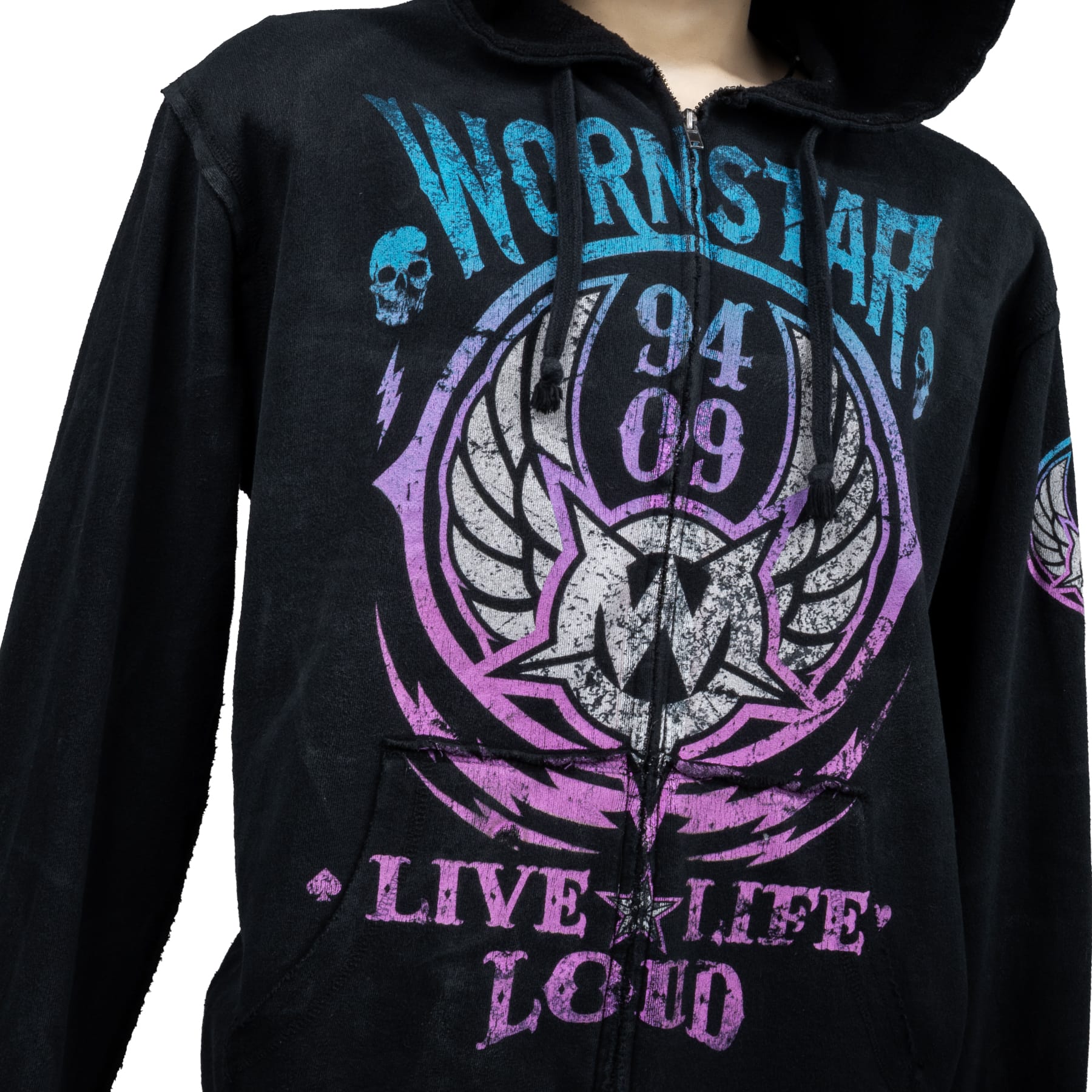 Custom Chop Shop Jacket Custom Zip Hoodie - Live Life Loud - Vintage Wash