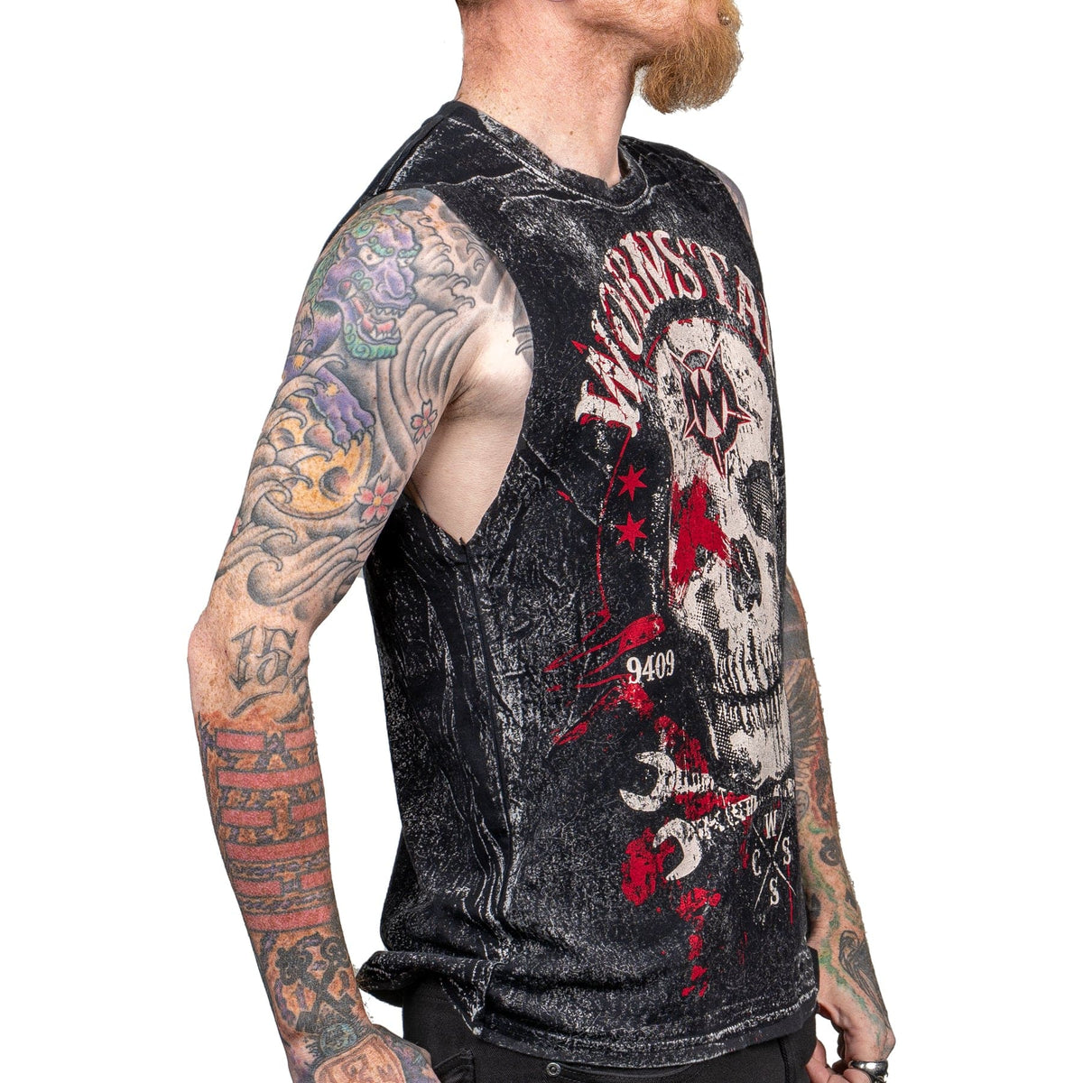 Wornstar Clothing Mens Skull T-Shirt Death Mechanic Mens Tee - Sleeveless