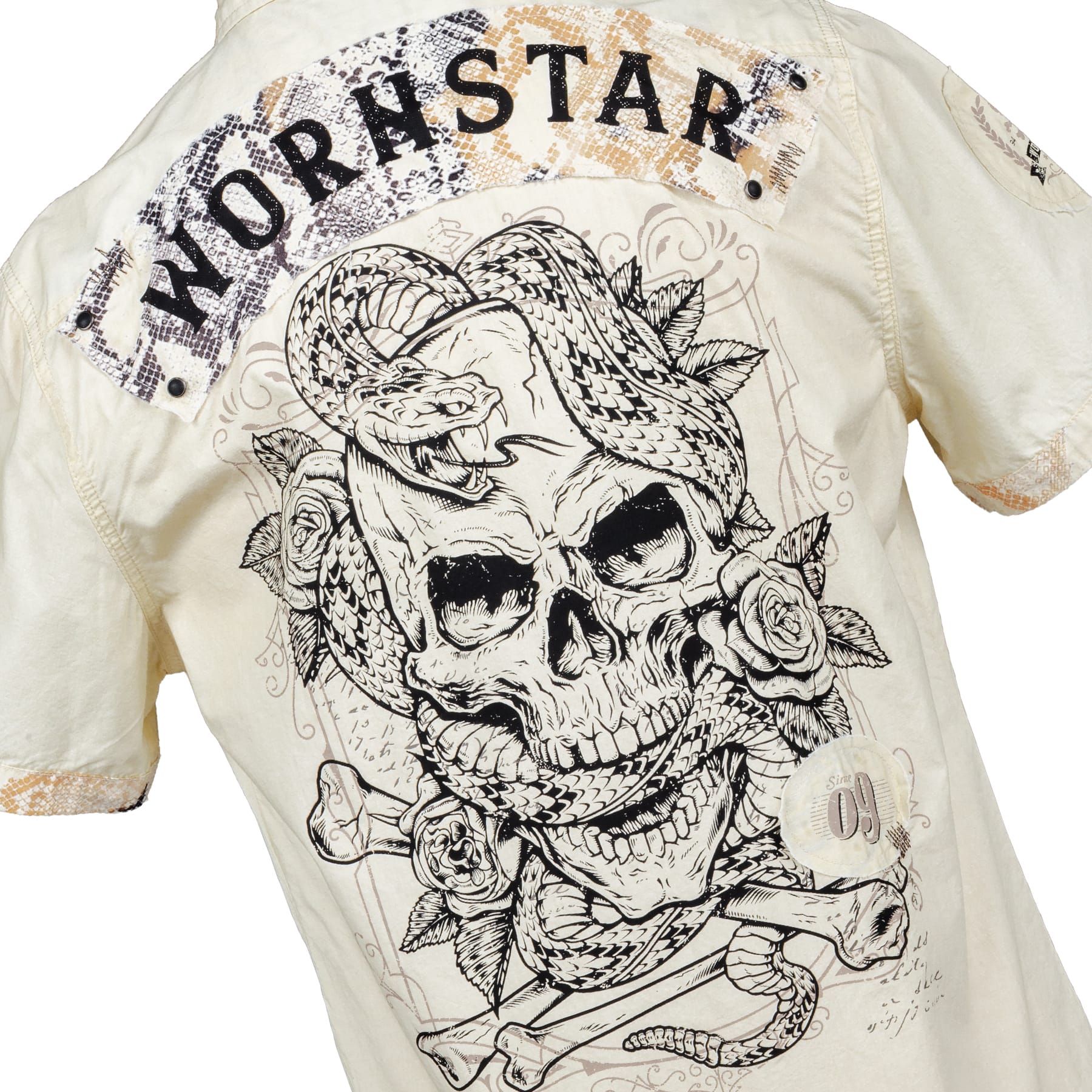 Custom Chop Shop Button Down M Ivory Python Shirt - Short Sleeve