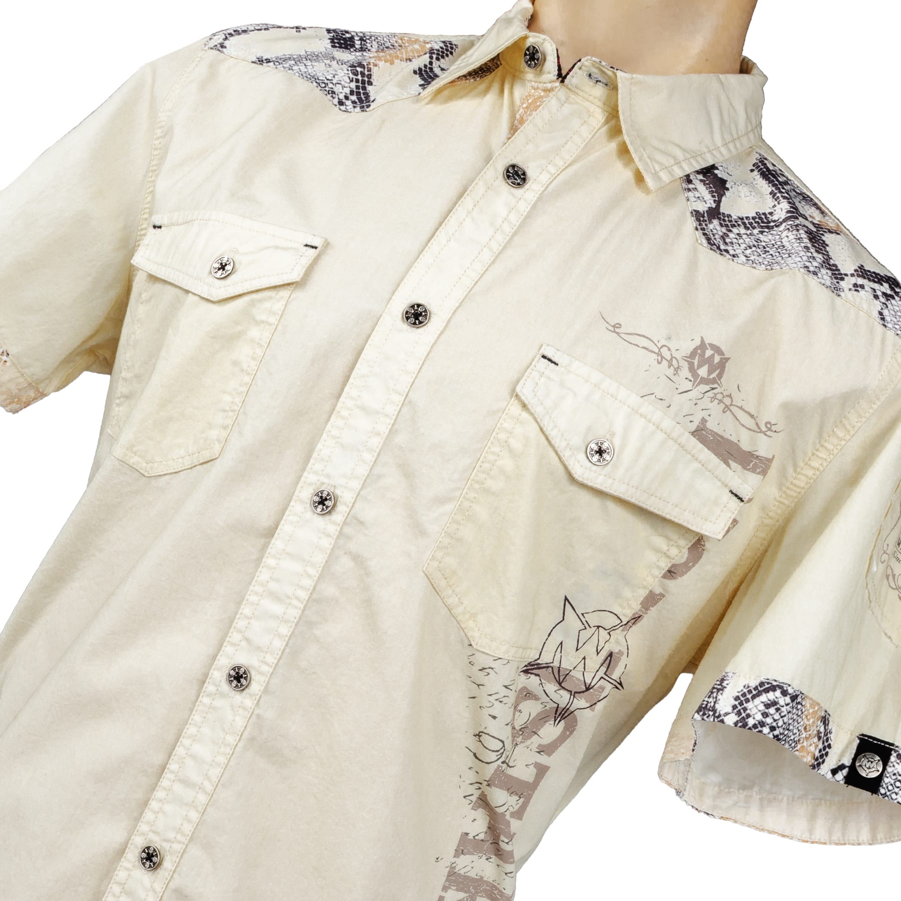 Custom Chop Shop Button Down M Ivory Python Shirt - Short Sleeve