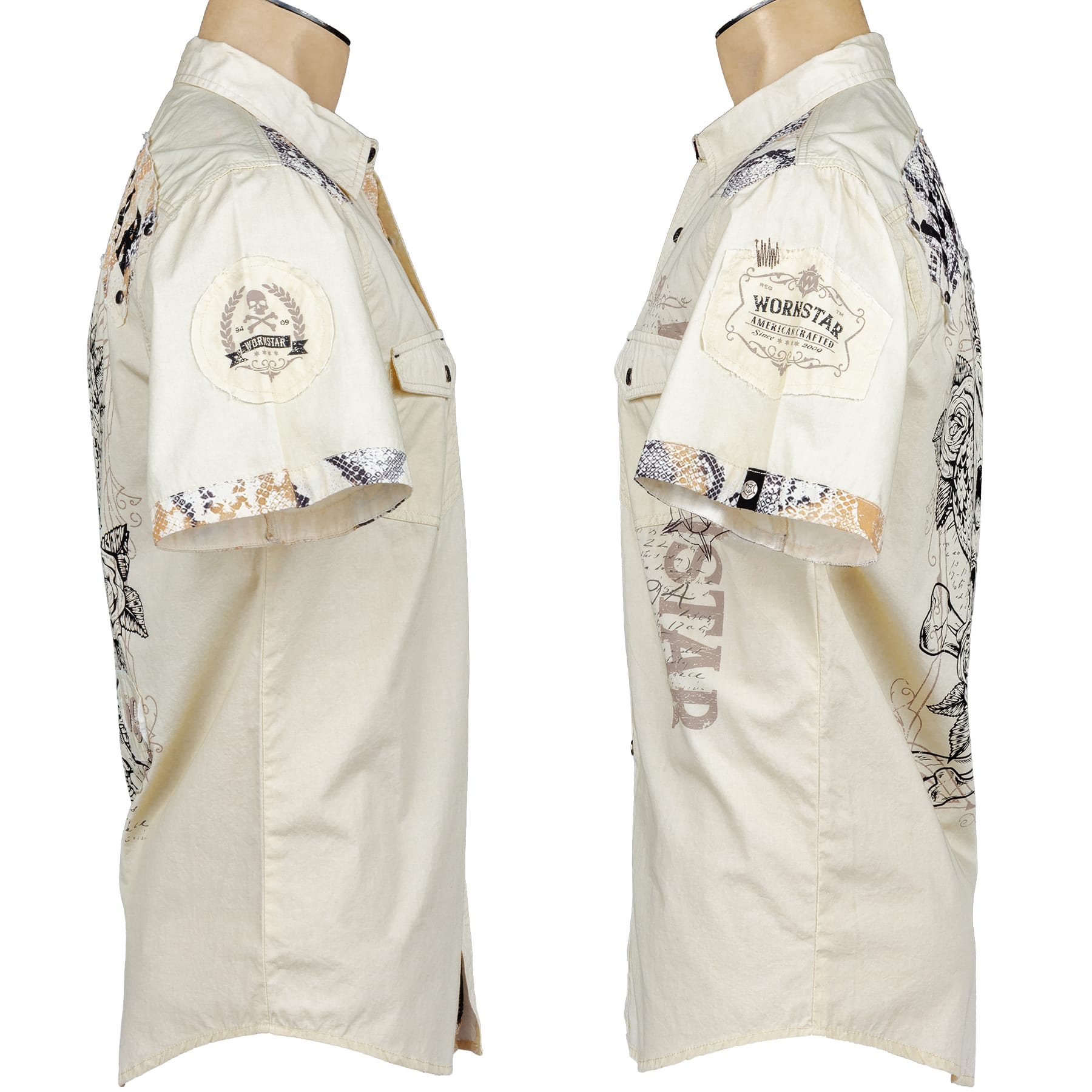 Custom Chop Shop Button Down M Ivory Python Shirt - Short Sleeve