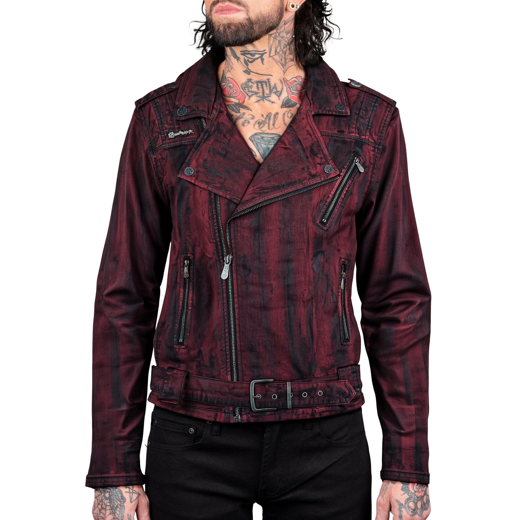 Custom Chop Shop Jacket Wild Child Coated Denim Jacket - Crimson - Sample