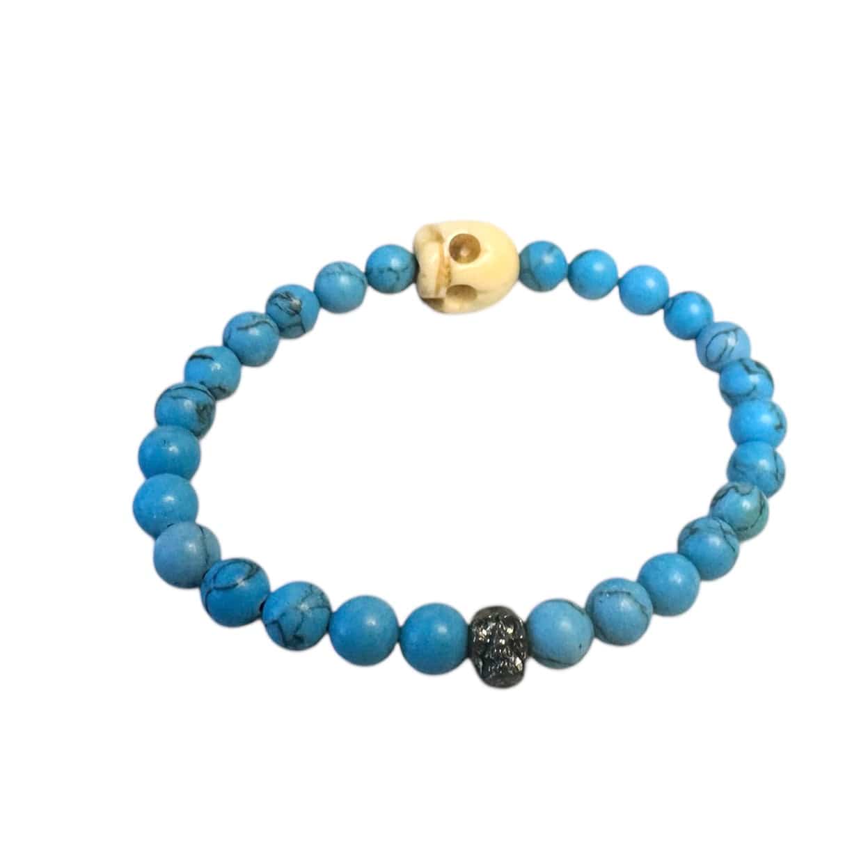 Custom Chop Shop Accessory Wornstar Custom Bracelet -Blue Beads with Skulls - Ready to Ship