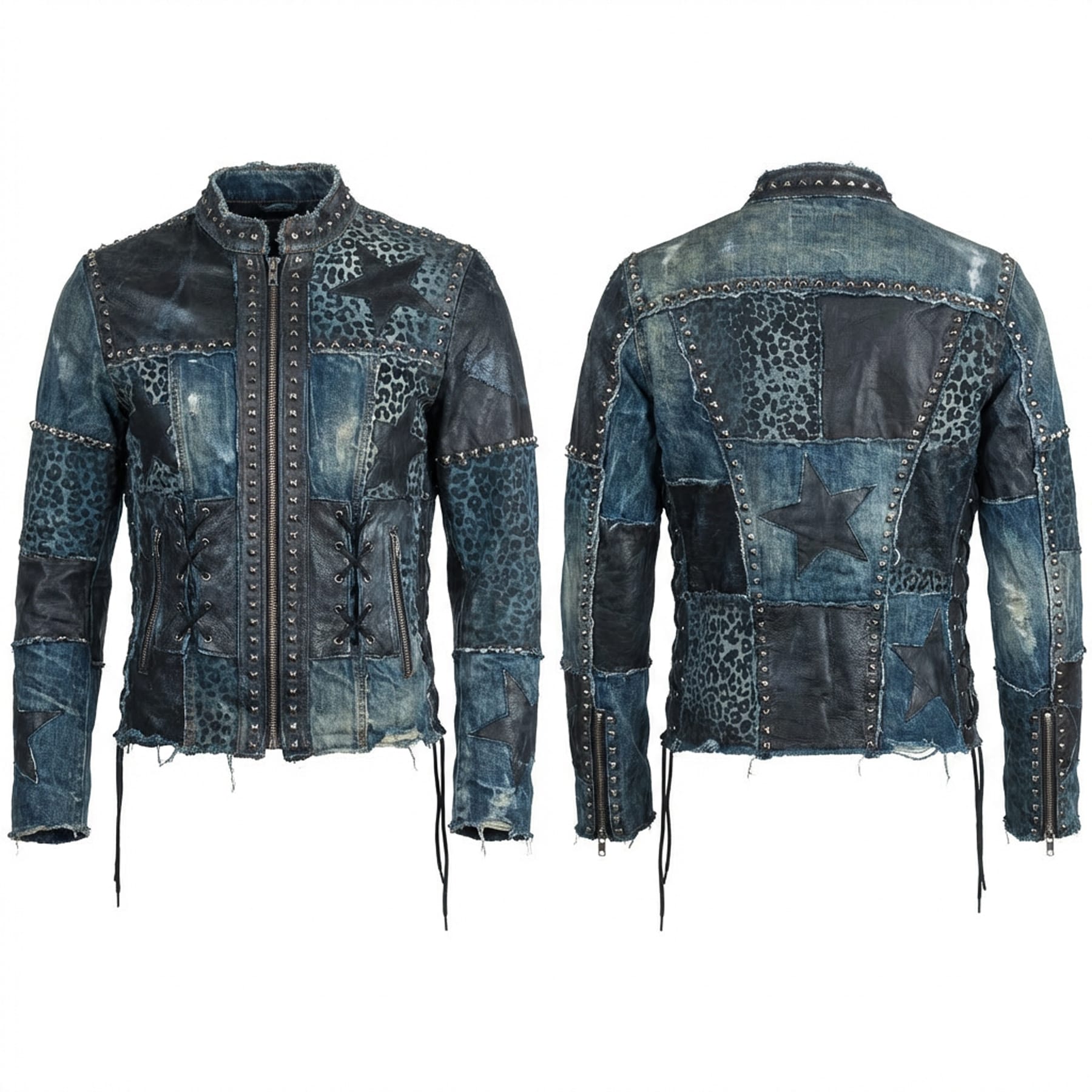 Custom Chop Shop Jacket Wornstar Custom Handmade Jacket - Blue Jean Leopard Print