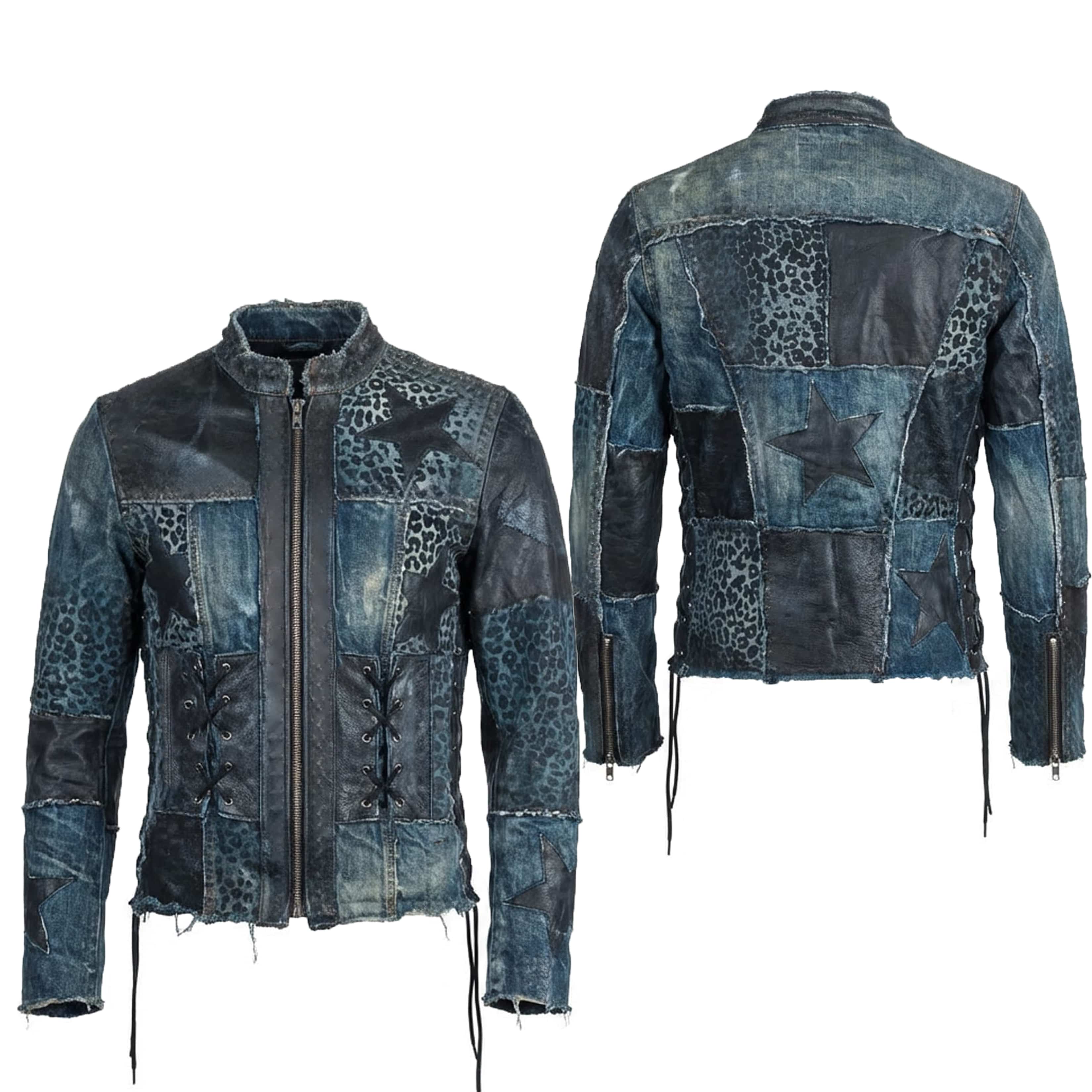 Wornstar Custom Handmade Jacket - Blue Jean Leopard Print Custom Chop Shop