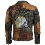 Custom Chop Shop Jacket Wornstar Custom Handmade Jacket - Brown Leather Patchwork Studded Moto