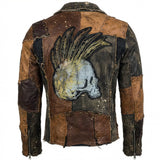Custom Chop Shop Jacket Wornstar Custom Handmade Jacket - Brown Leather Patchwork Studded Moto