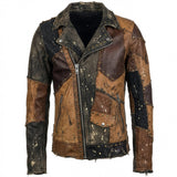 Custom Chop Shop Jacket Wornstar Custom Handmade Jacket - Brown Leather Patchwork Studded Moto