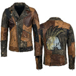 Custom Chop Shop Jacket Wornstar Custom Handmade Jacket - Brown Leather Patchwork Studded Moto