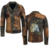 Custom Chop Shop Jacket Wornstar Custom Handmade Jacket - Brown Leather Patchwork Studded Moto