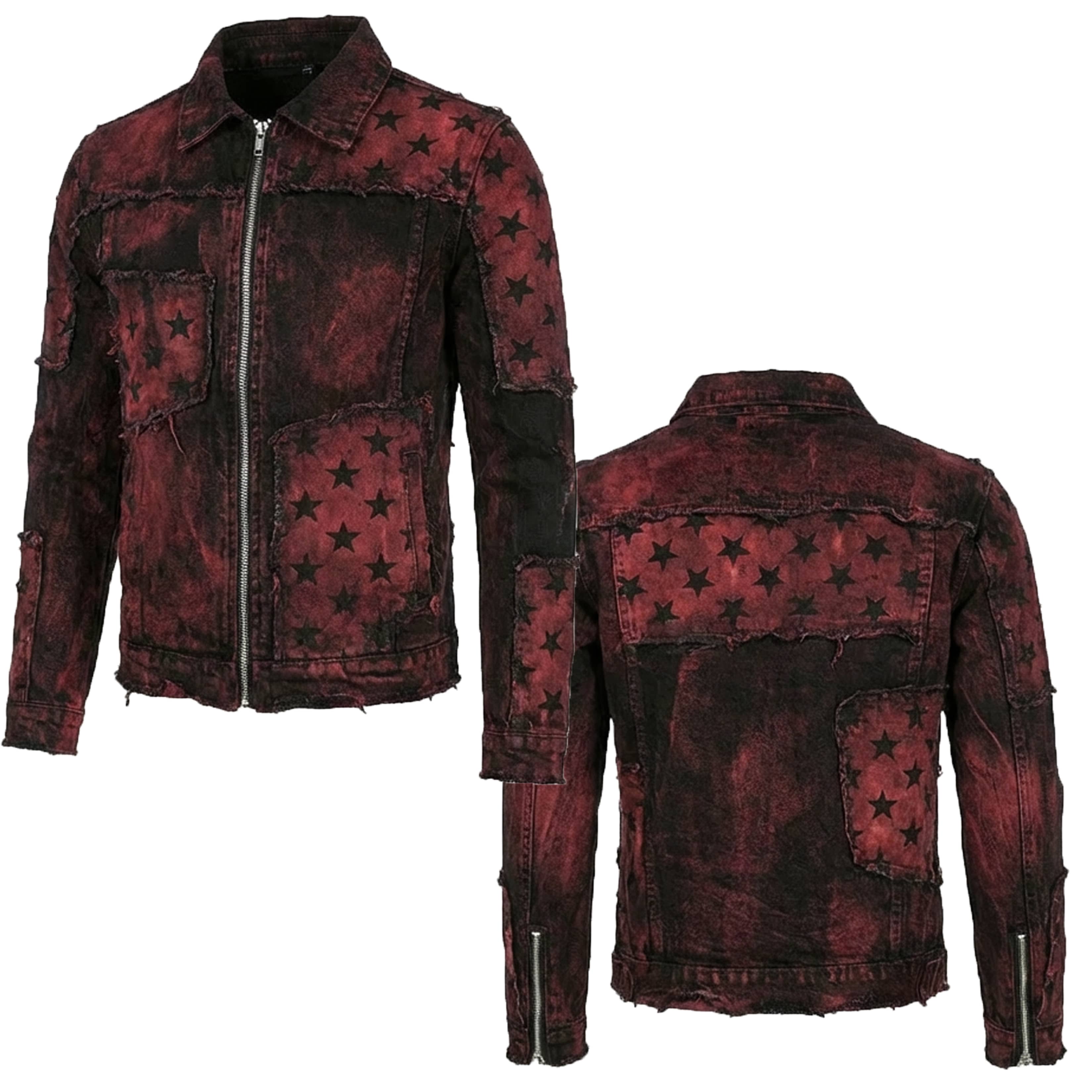 Custom Chop Shop Jacket Wornstar Custom Handmade Jacket - Crimson Dawn Skye Patchwork