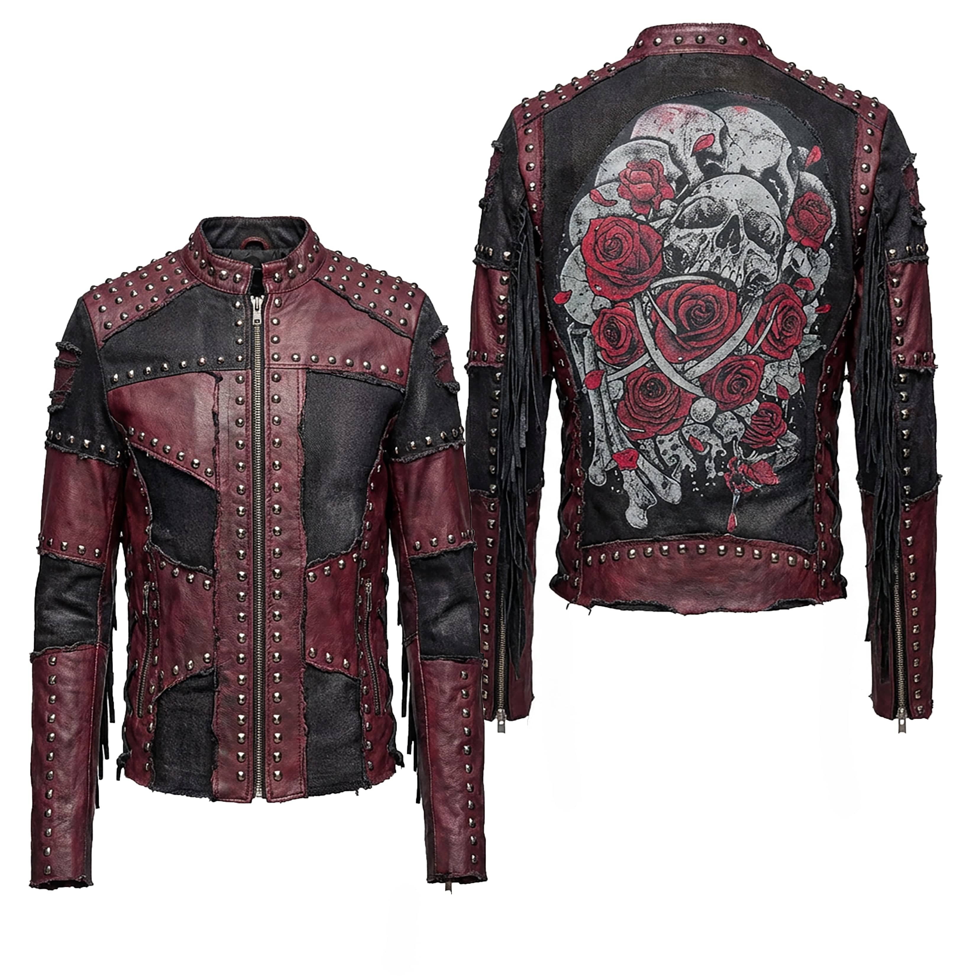 Custom Chop Shop Jacket Wornstar Custom Handmade Jacket - Heartbreaking Bones Red