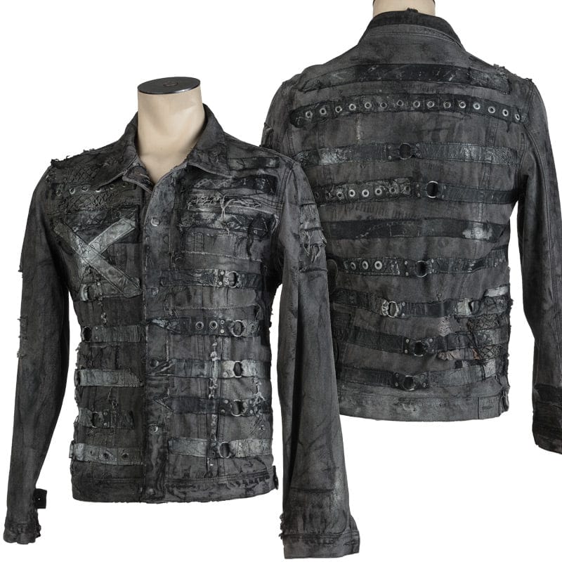 Wornstar Clothing mens custom jacket. Handmade custom denim and leather rock jacket. Rocker style black stretch denim custom made stage jacket.