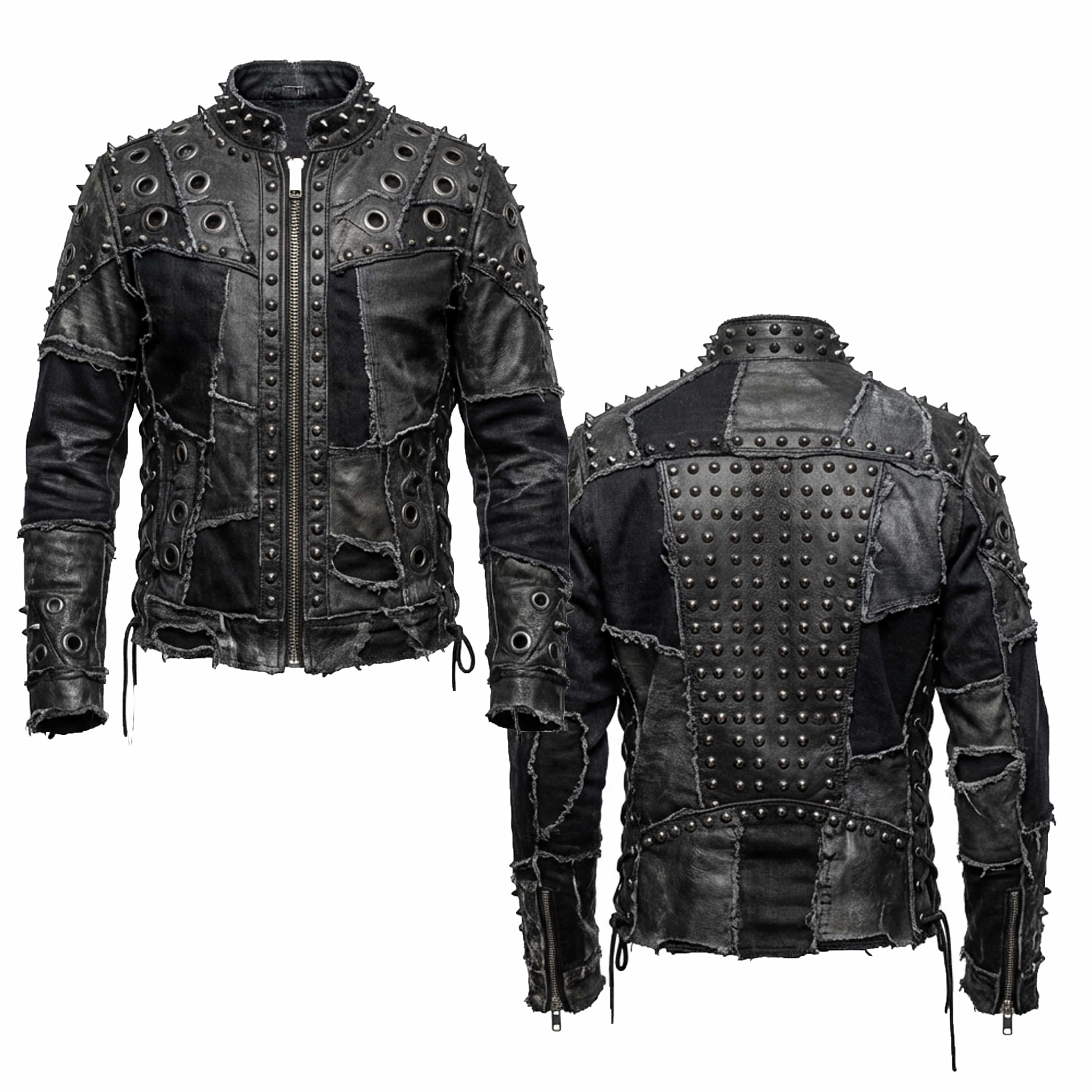 Custom Chop Shop Jacket Wornstar Custom Handmade Jacket - Studded Patchwork - Black Hole