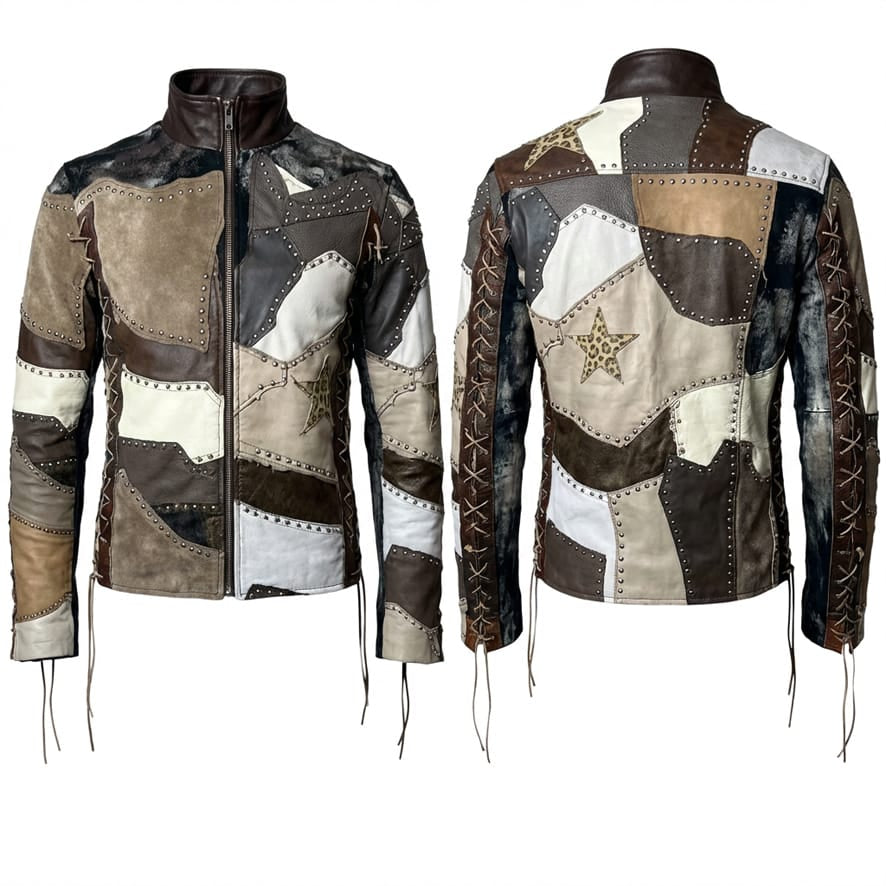 Custom Chop Shop Jacket Wornstar Custom Handmade Jacket - Studded Patchwork - Estella
