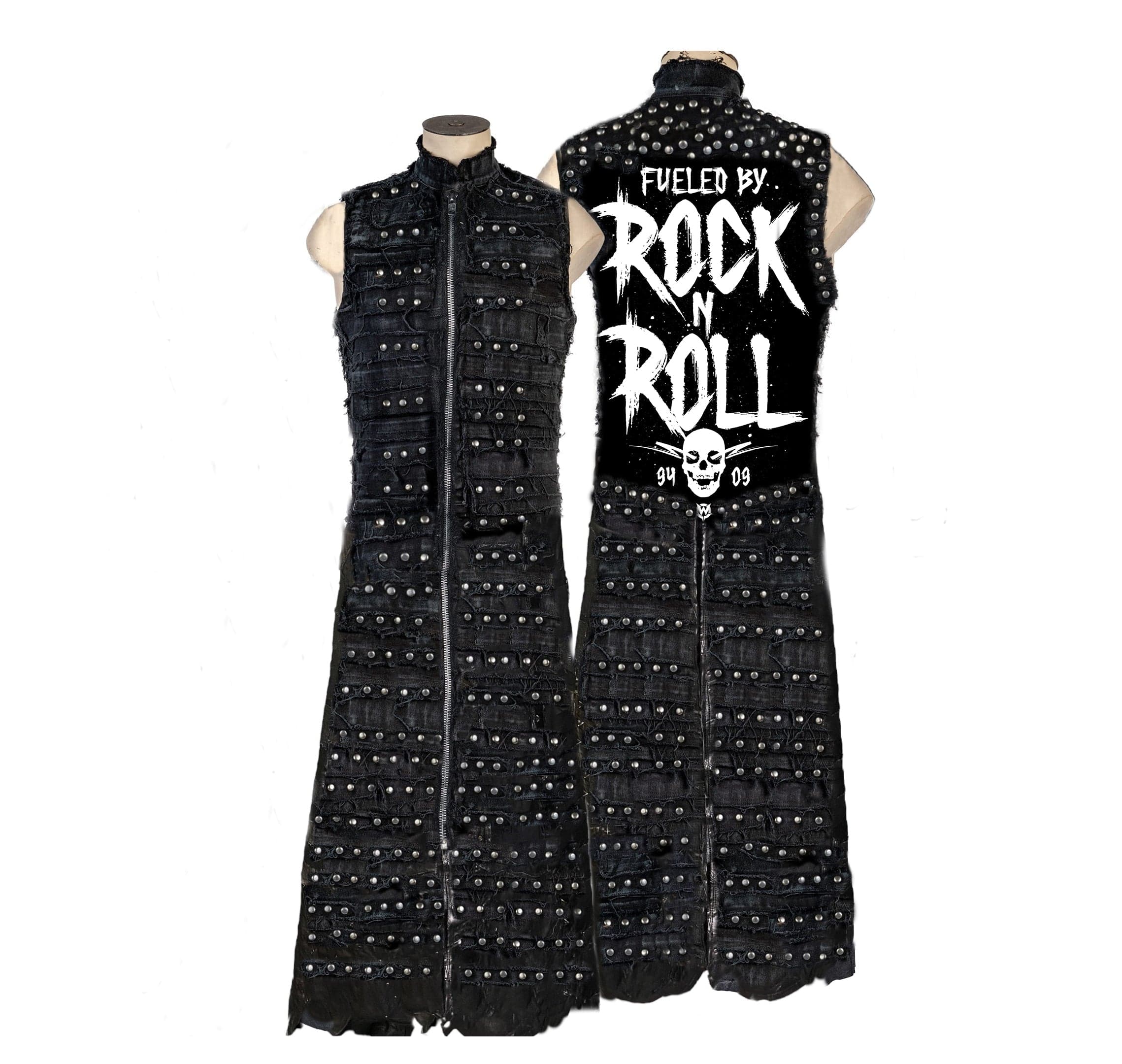 Chop Shop Jacket Wornstar Custom Handmade Leather Long Sleeveless Jacket - Fueled by Rock n Roll