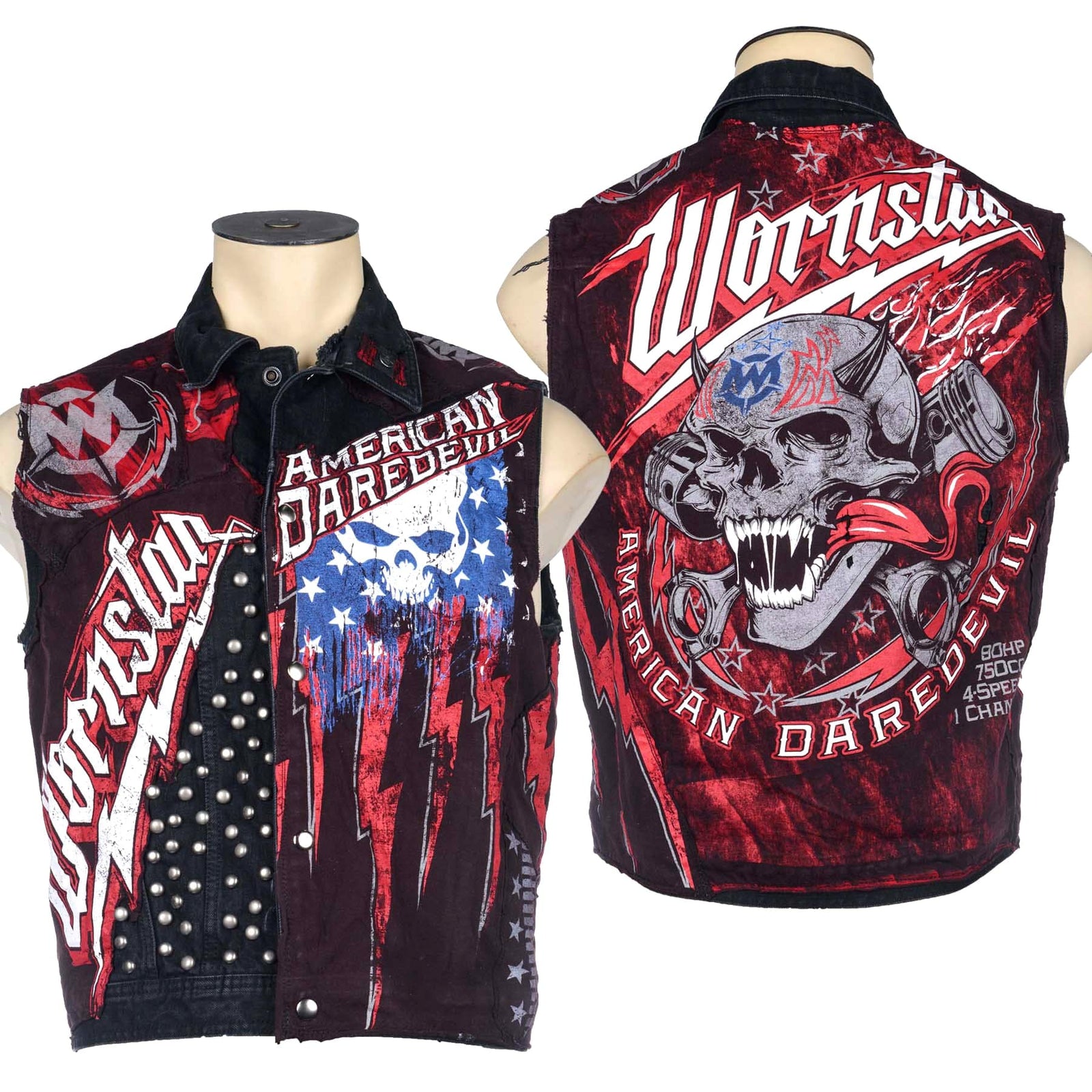 Custom Chop Shop Jacket Wornstar Custom Handmade Vest - American Daredevil Studded