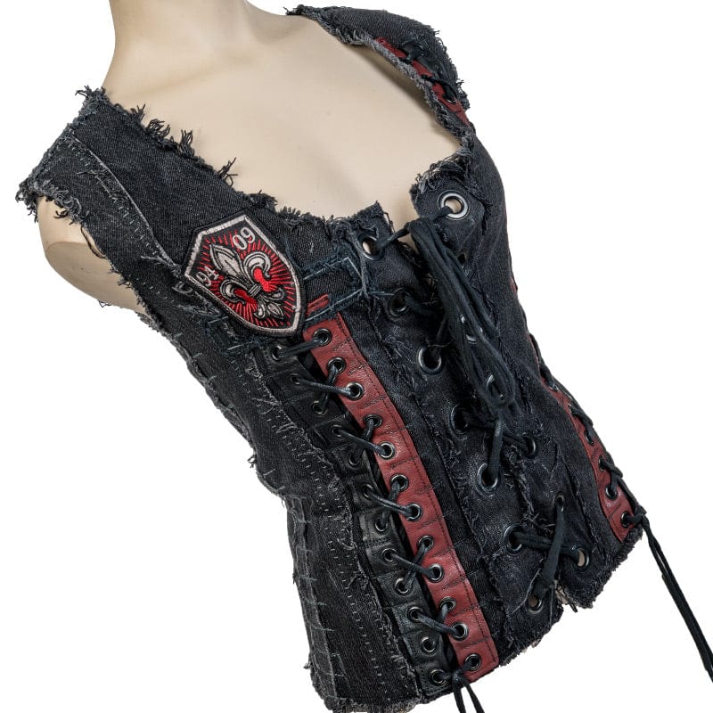Custom Chop Shop Jacket Wornstar Custom Handmade Vest -Denim and Leather Corset - Live Life Loud