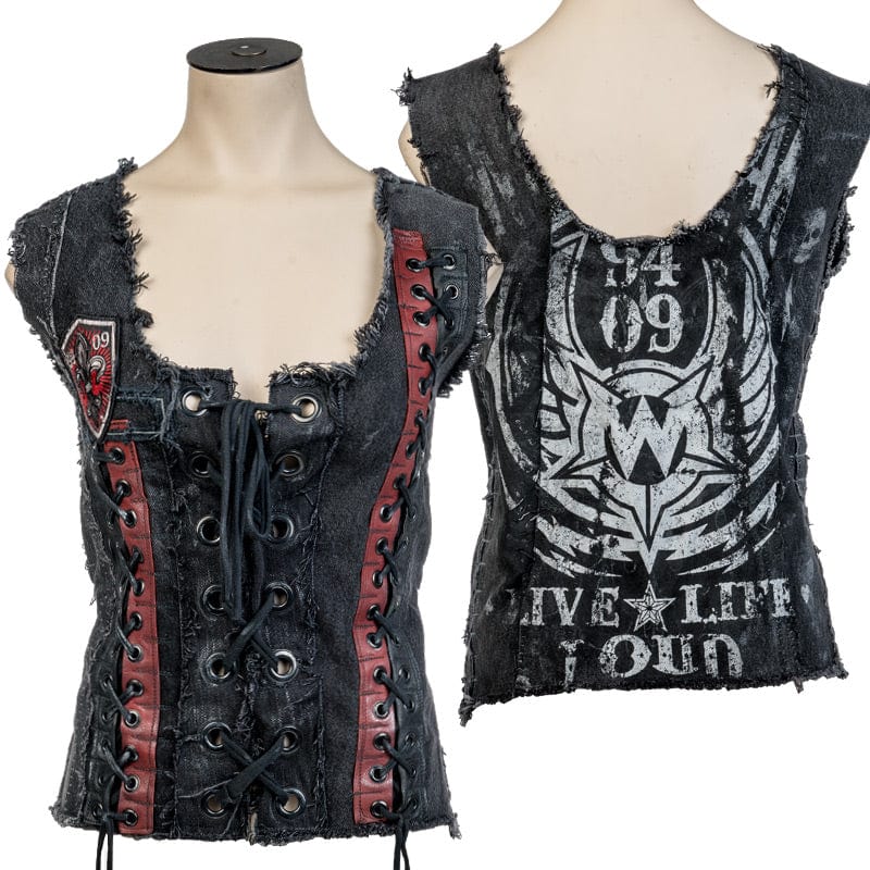 Custom Chop Shop Jacket Wornstar Custom Handmade Vest -Denim and Leather Corset - Live Life Loud