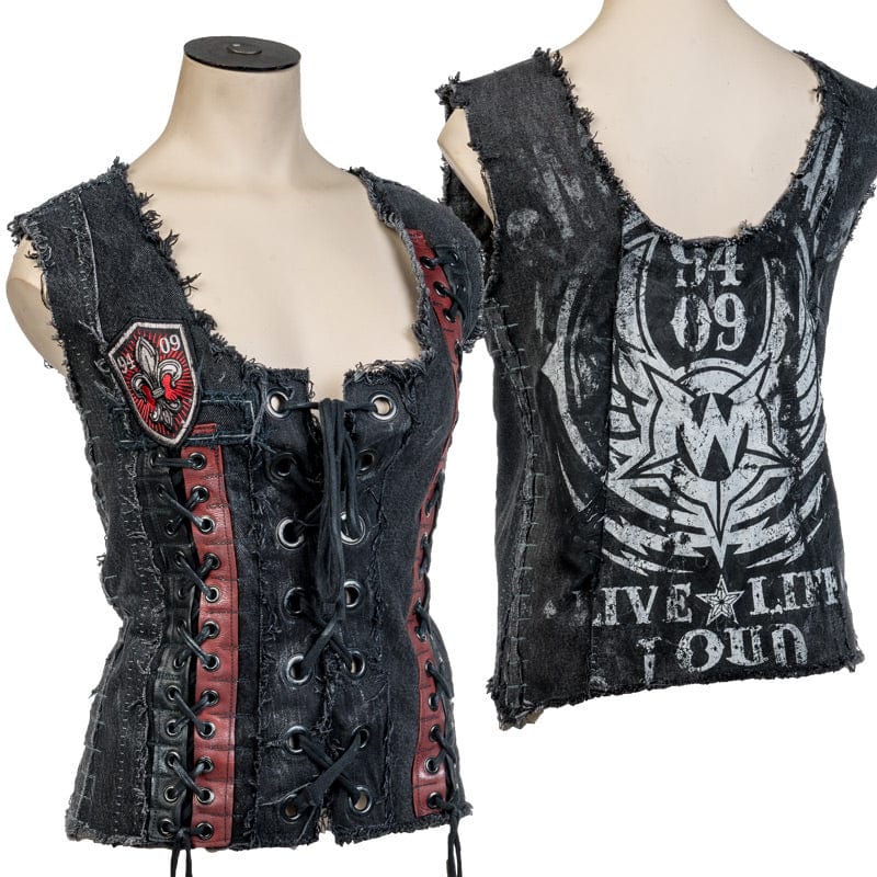 Custom Chop Shop Jacket Wornstar Custom Handmade Vest -Denim and Leather Corset - Live Life Loud