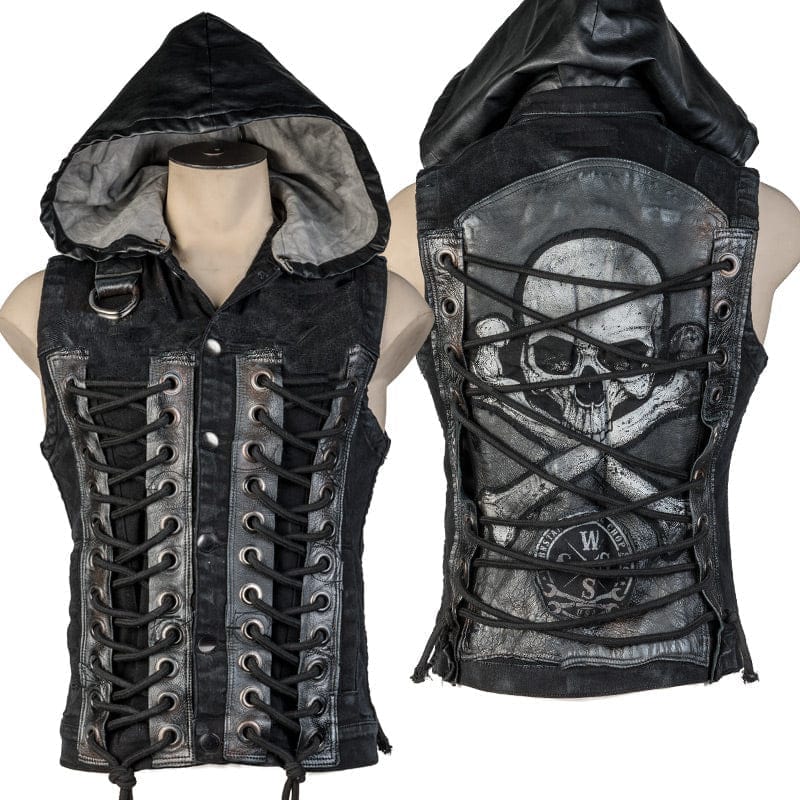 Custom Chop Shop Jacket Wornstar Custom Handmade - Vest - Dread Skull and Bones with Detachable Hood