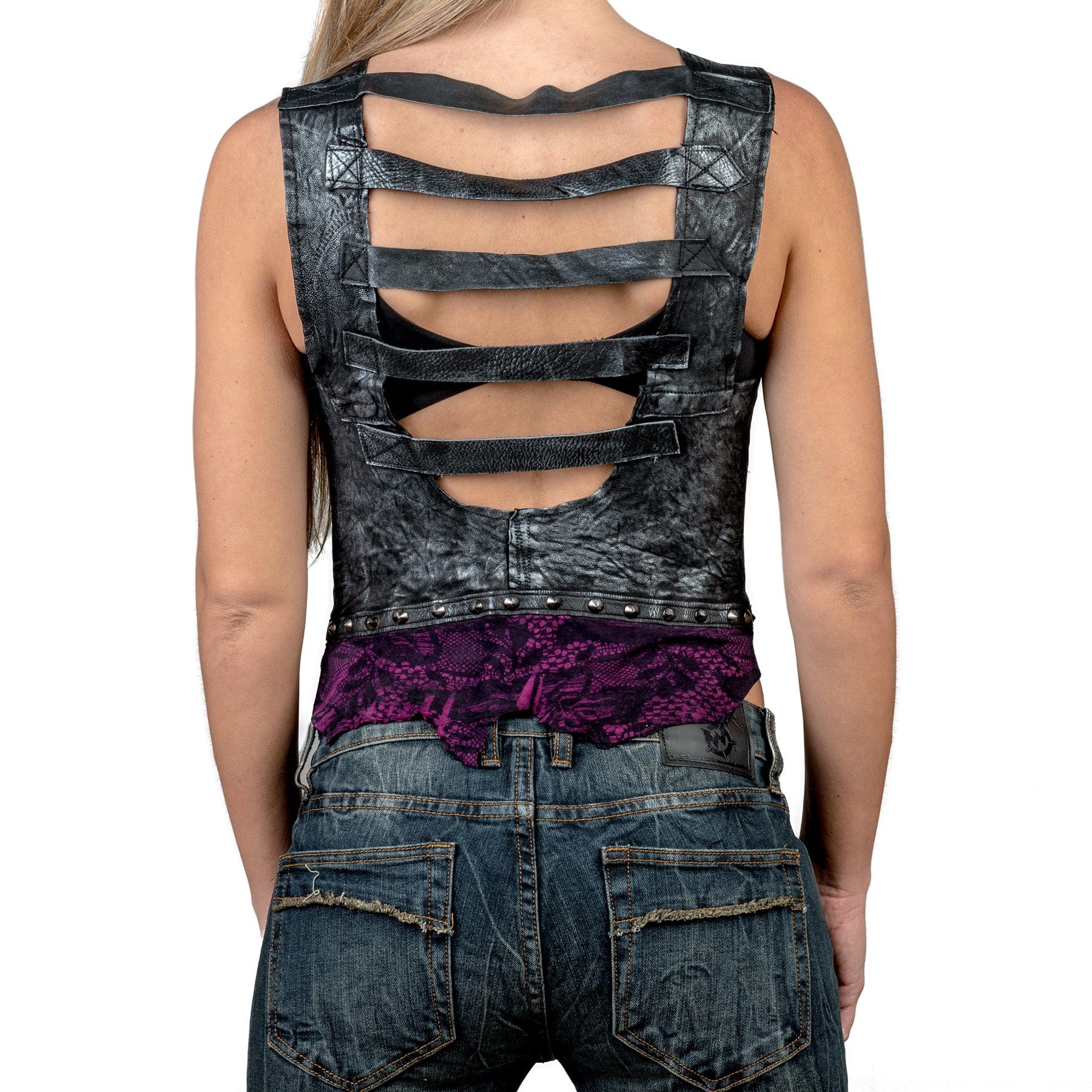 Custom Chop Shop Jacket Wornstar Custom Handmade Vest - Leather Corset Black