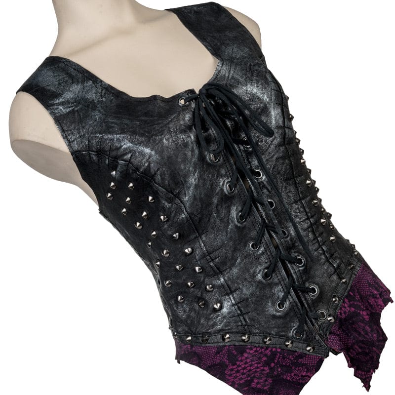 Custom Chop Shop Jacket Wornstar Custom Handmade Vest - Leather Corset Black