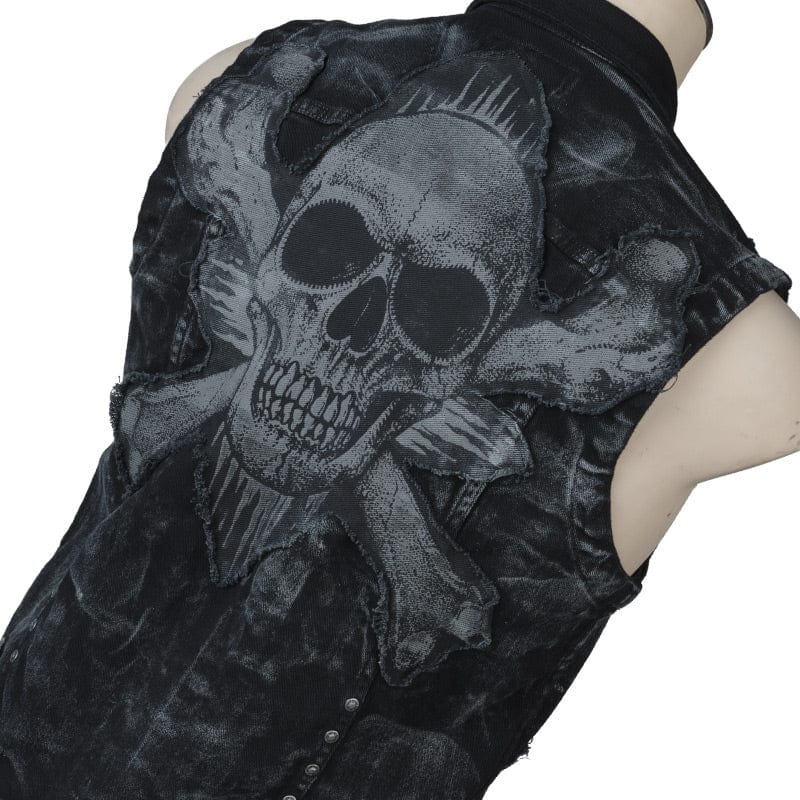Wornstar Clothing men's custom vest. Handmade custom denim and leather rock vest. Rocker style black stretch denim custom-made stage vest.