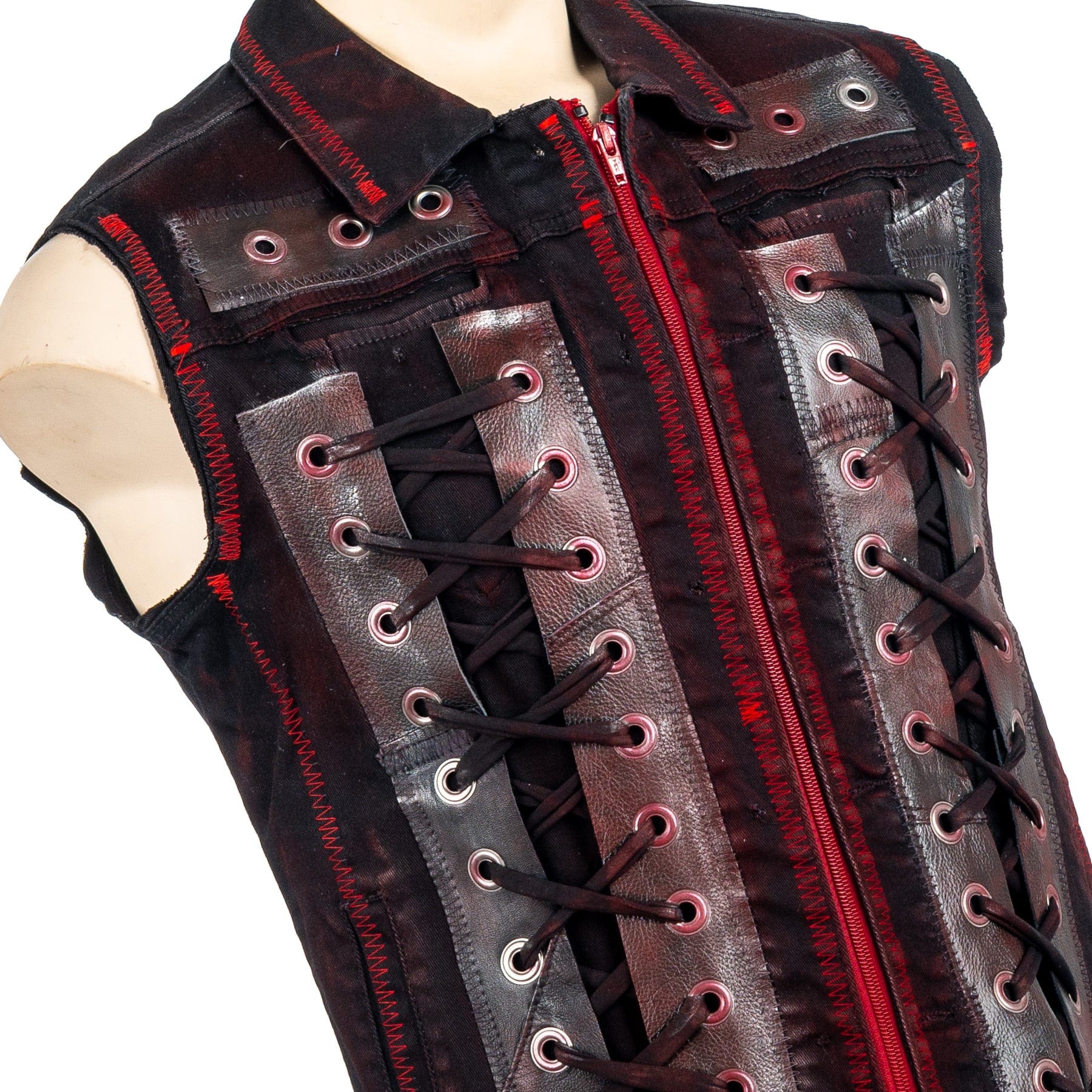 Custom Chop Shop Jacket Wornstar Custom Handmade Vest - Red Spine